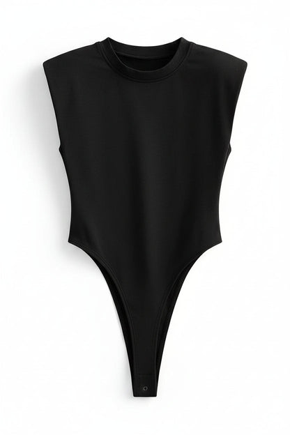 Padded Shoulder Sleeveless Bodysuit Sheyln