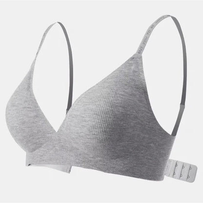 Gray ribbed bra on a white background
