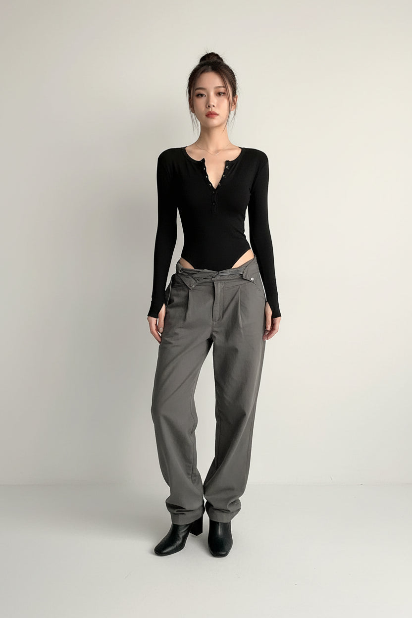 Solid Long Sleeve Skinny Bodysuit Sheyln