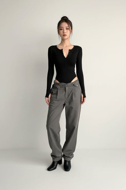 Solid Long Sleeve Skinny Bodysuit Sheyln