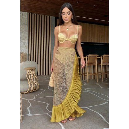3-Piece Tassel Skirt Bikini Set