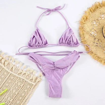 Solid High-Cut Bandage Bikini Set Sheyln