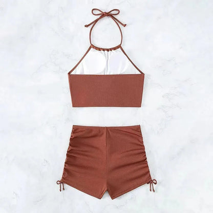 Solid Halter Neck Bikini Set Sheyln