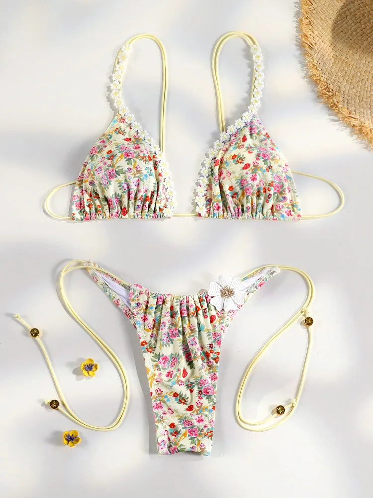 Floral Micro Thong Bikini Set Sheyln