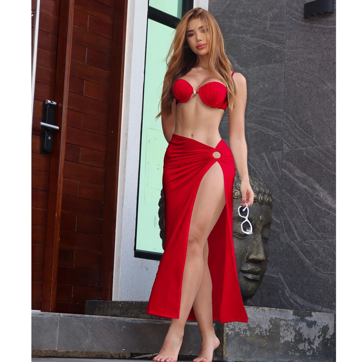 3-Piece Tassel Skirt Bikini Set