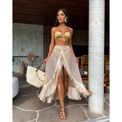 3-Piece Tassel Skirt Bikini Set