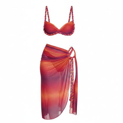 3-Piece Tassel Skirt Bikini Set