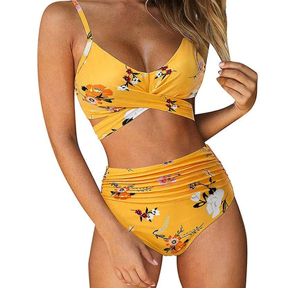 High-Waisted Ruched Cross-Front Bikini Sheyln