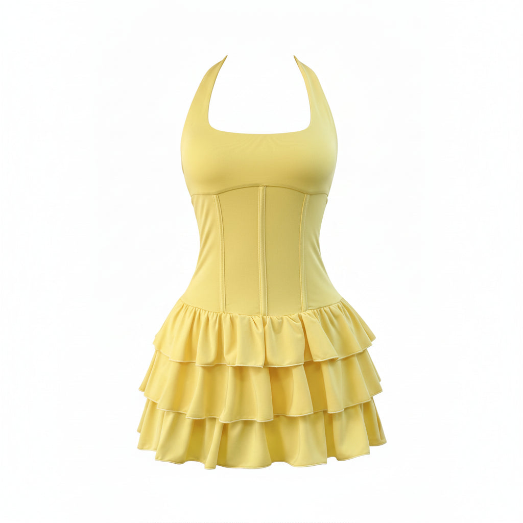 Halter Neck Ruffle Mini Dress Sheyln