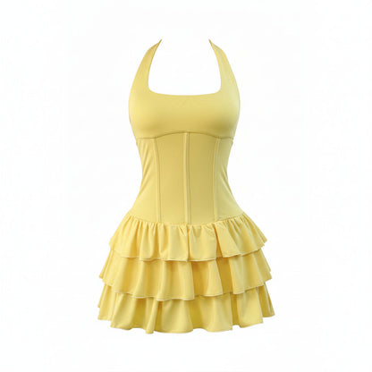 Halter Neck Ruffle Mini Dress Sheyln