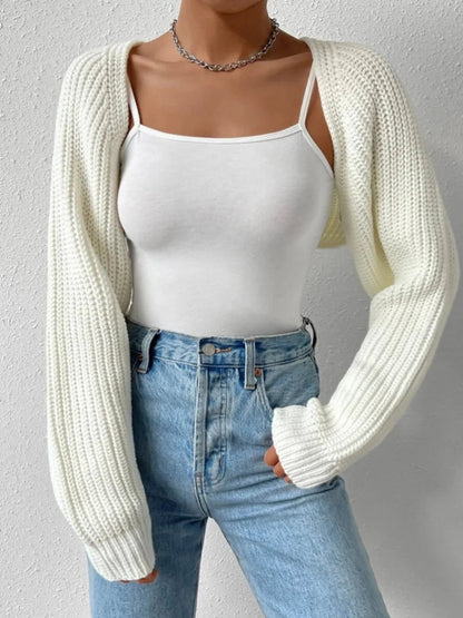 Ribbed Cropped Open-Front Cardigan Sheyln