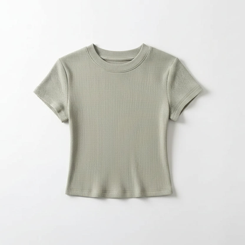 O-Neck Slim Crop Tee Sheyln