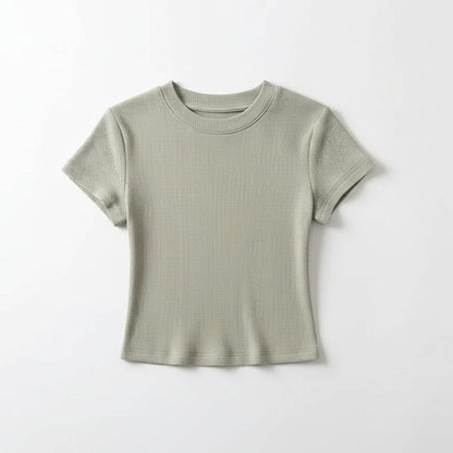 O-Neck Slim Crop Tee Sheyln