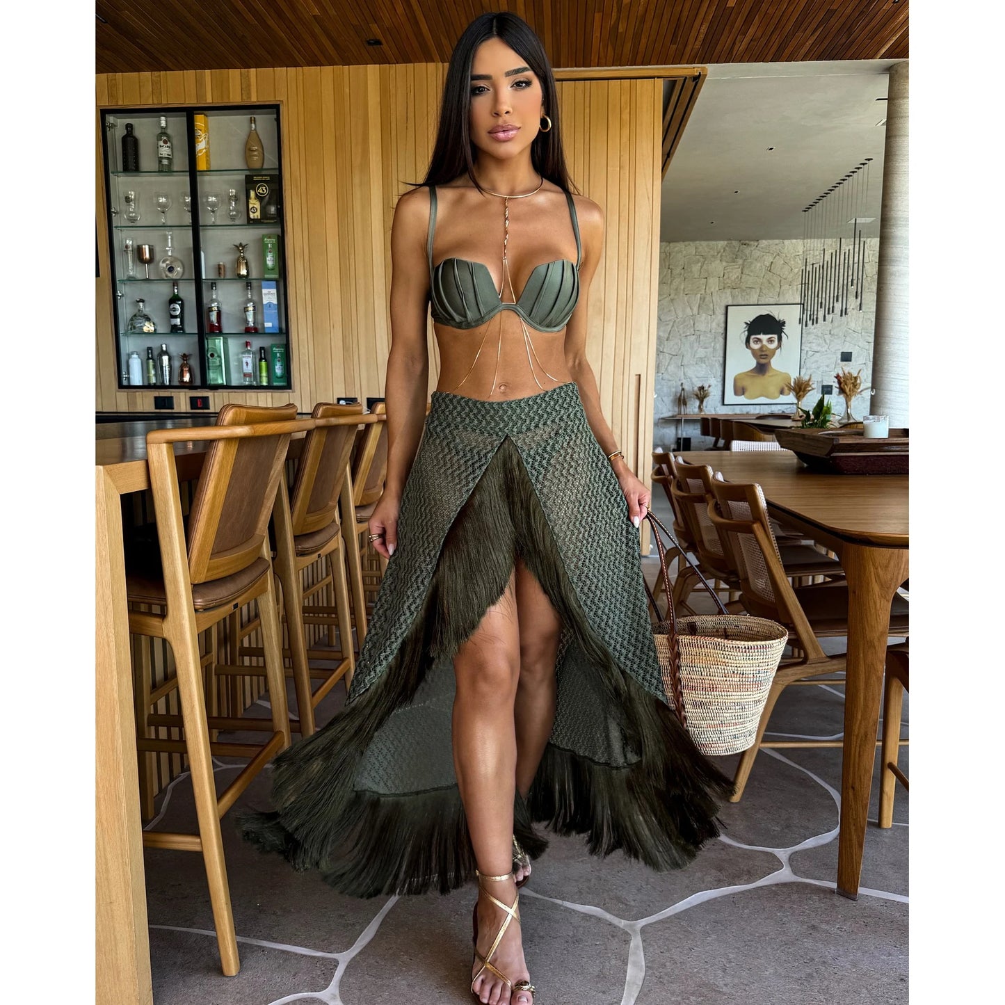 3-Piece Tassel Skirt Bikini Set