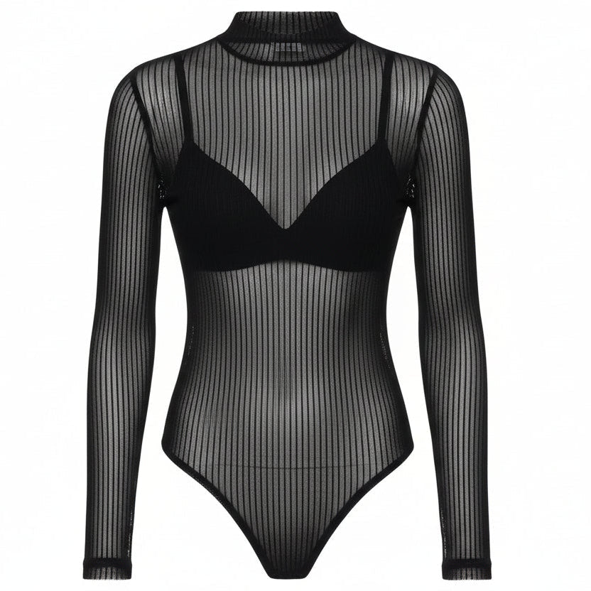 Mesh See-Through Backless Bodysuit Sheyln