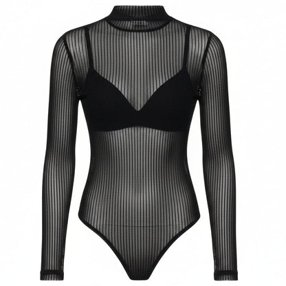 Mesh See-Through Backless Bodysuit Sheyln
