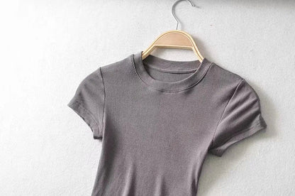 O-Neck Slim Crop Tee Sheyln
