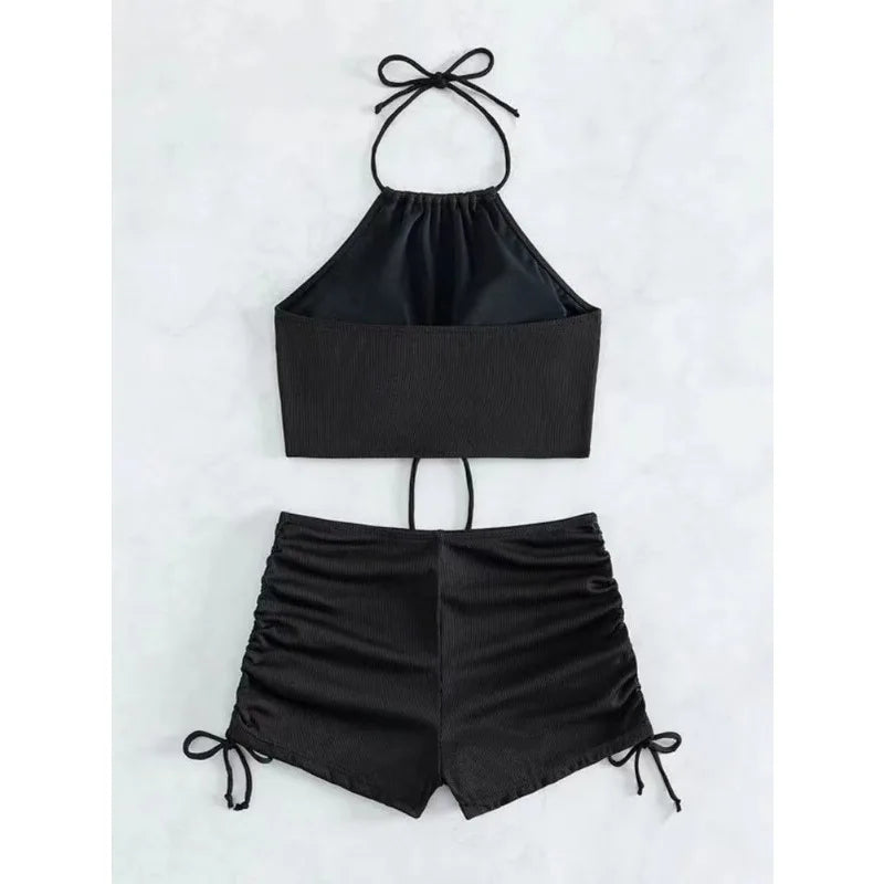 Solid Halter Neck Bikini Set Sheyln