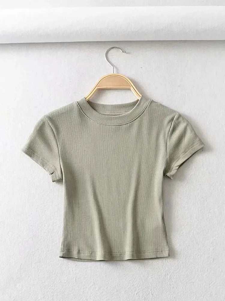 O-Neck Slim Crop Tee Sheyln