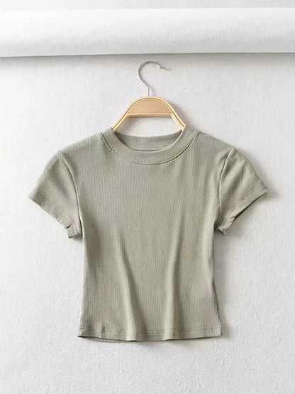 O-Neck Slim Crop Tee Sheyln