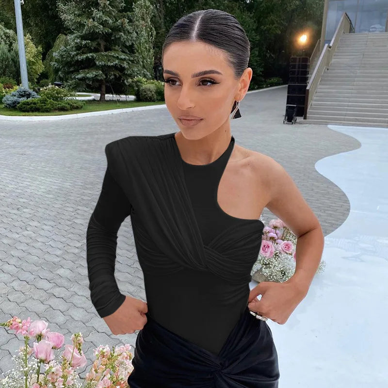 One-Shoulder Twist Backless Bodysuit Sheyln