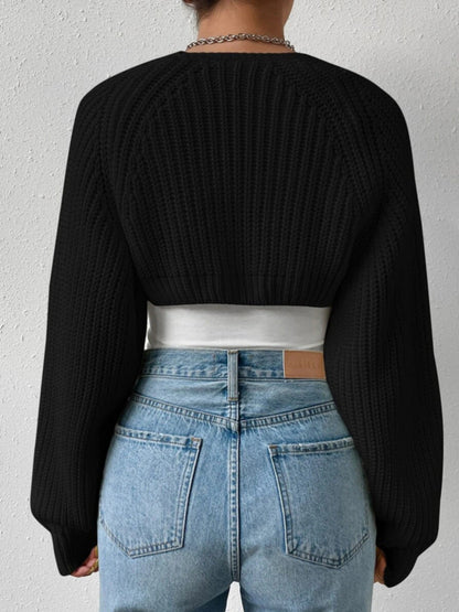 Ribbed Cropped Open-Front Cardigan Sheyln