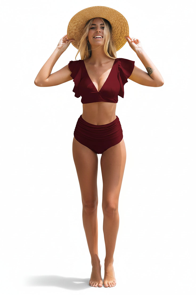 Leopard Ruffle High-Waist Bikini Set Sheyln